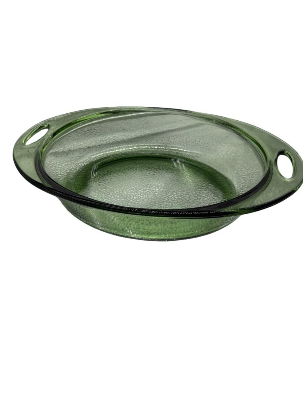 Anchor Hocking Green Textured Glass Oval Serving Dish With Handles 12"x8" Vintag